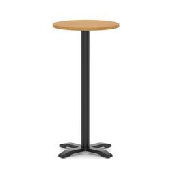 600mm Poseur Round Table Oak Top H:1170 Black Leg Cross Base