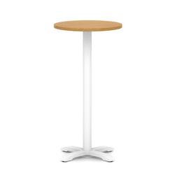 600mm Poseur Round Table Oak Top H:1170 White Leg Cross Base