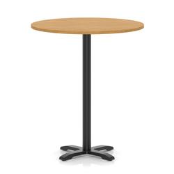 1000mm Poseur Round Table Oak Top H:1170 Black Leg Cross Base