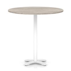 1200mm Poseur Round Table Grey Oak H:1170 White Leg Cross Base