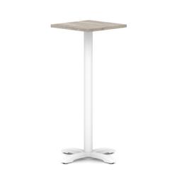 600mm Poseur Square Table Grey Oak H:1170 White Leg Cross Base