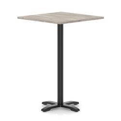 1000mm Poseur Square Table Grey Oak H:1170 Black Leg Cross Base