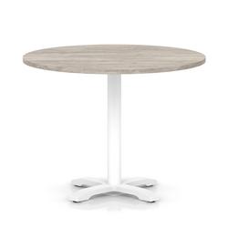 1000mm Poseur Round Table Grey Oak H:750 White Leg Cross Base