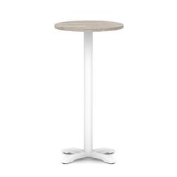 600mm Poseur Round Table Grey Oak H:1170 White Leg Cross Base