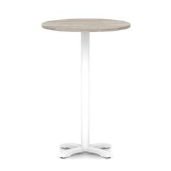 800mm Poseur Round Table Grey Oak H:1170 White Leg Cross Base
