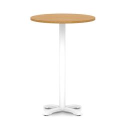 800mm Poseur Round Table Oak Top H:1170 White Leg Cross Base