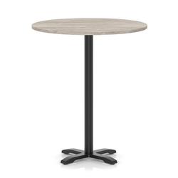 1000mm Poseur Round Table Grey Oak H:1170 Black Leg Cross Base
