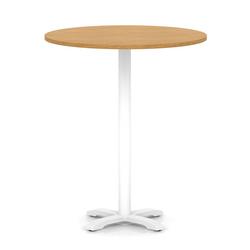 1000mm Poseur Round Table Oak Top H:1170 White Leg Cross Base
