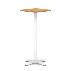 600mm Poseur Square Table Oak Top H:1170 White Leg Cross Base
