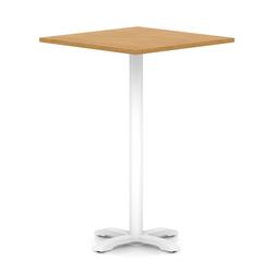 1000mm Poseur Square Table Oak Top H:1170 White Leg Cross Base